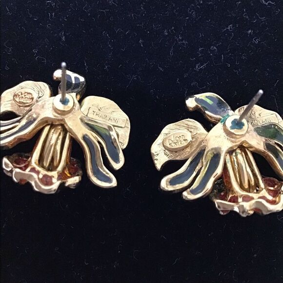 Joan Rivers Vintage Plique A Jour Orchid Brooch And Matching Pierced Earring Set - Picture 12 of 16